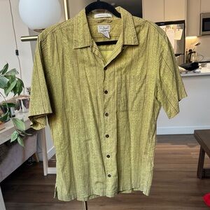 L.L. Bean Olive Patterned Short Sleeve Shirt
